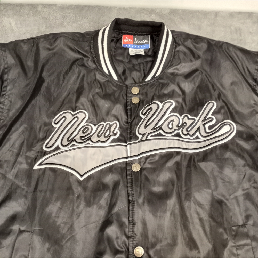 Vintage Jon Lauren Apparel Mens New York Black Varsity Jacket Large - Picture 2 of 16